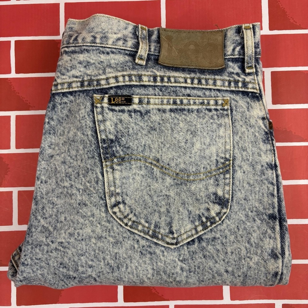 Vintage Lee Jeans Mens 38x32 Blue Acid Wash Denim Straight Made In USA 80s